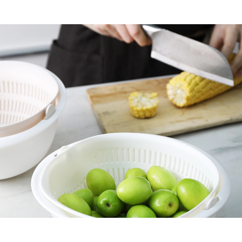 Kitchen Silicone Double Drain Basket Bowl Washing Storage Basket Strainers Bowls Drainer Vegetable Cleaning Colander Tool